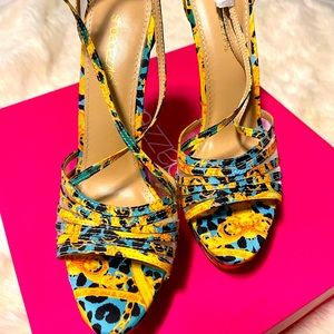 Abstract print strapped stiletto heels